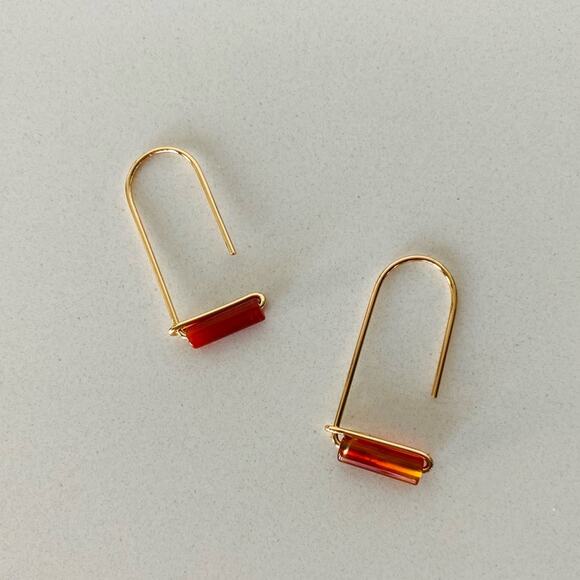 NEW REVOLVE NORDSTROM 18kt Gold Filled Vermeil Orange Red Carnelian Bead Earring - Picture 4 of 9